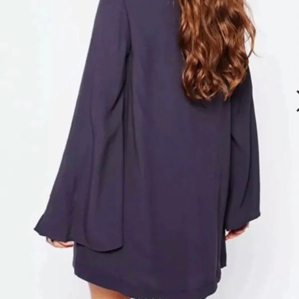 FREE PEOPLE Navy Blue Shift Cape Dress Split Long Sleeve Sz Sm EUC